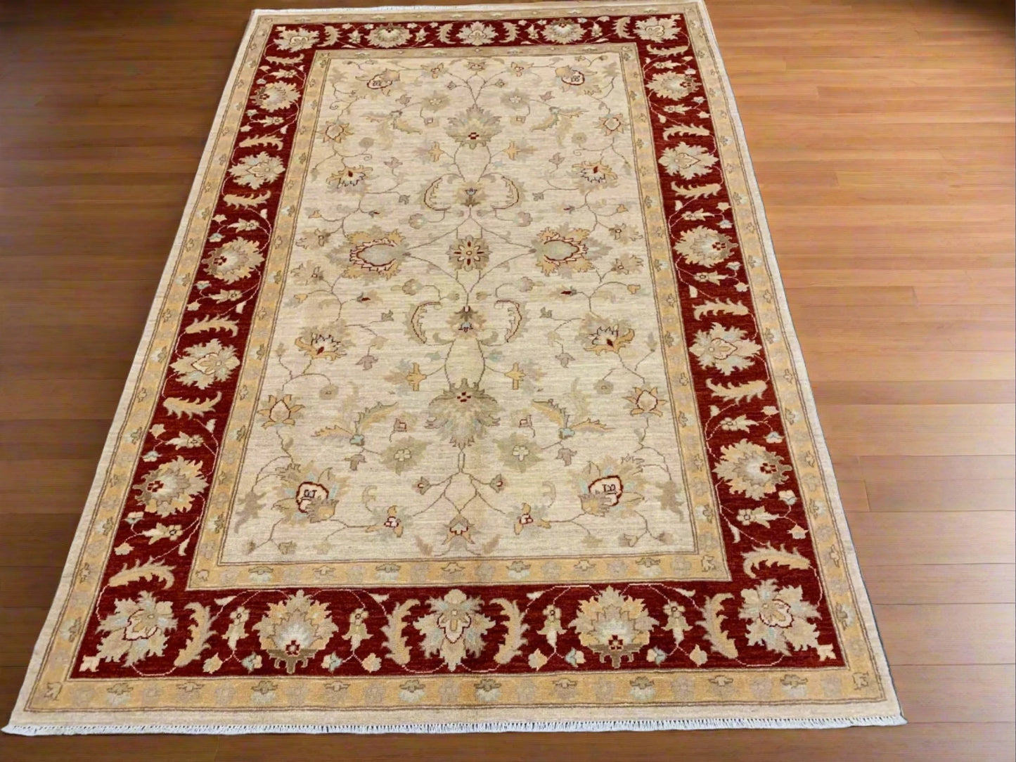Beige/Rest Chobi 6X9 Handmade Wool Rug # 7941