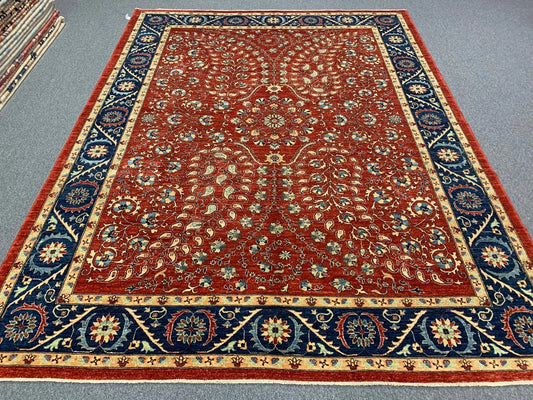 Red/Navy Blue Tabrez 9X12 Handmade Wool Rug # 11084