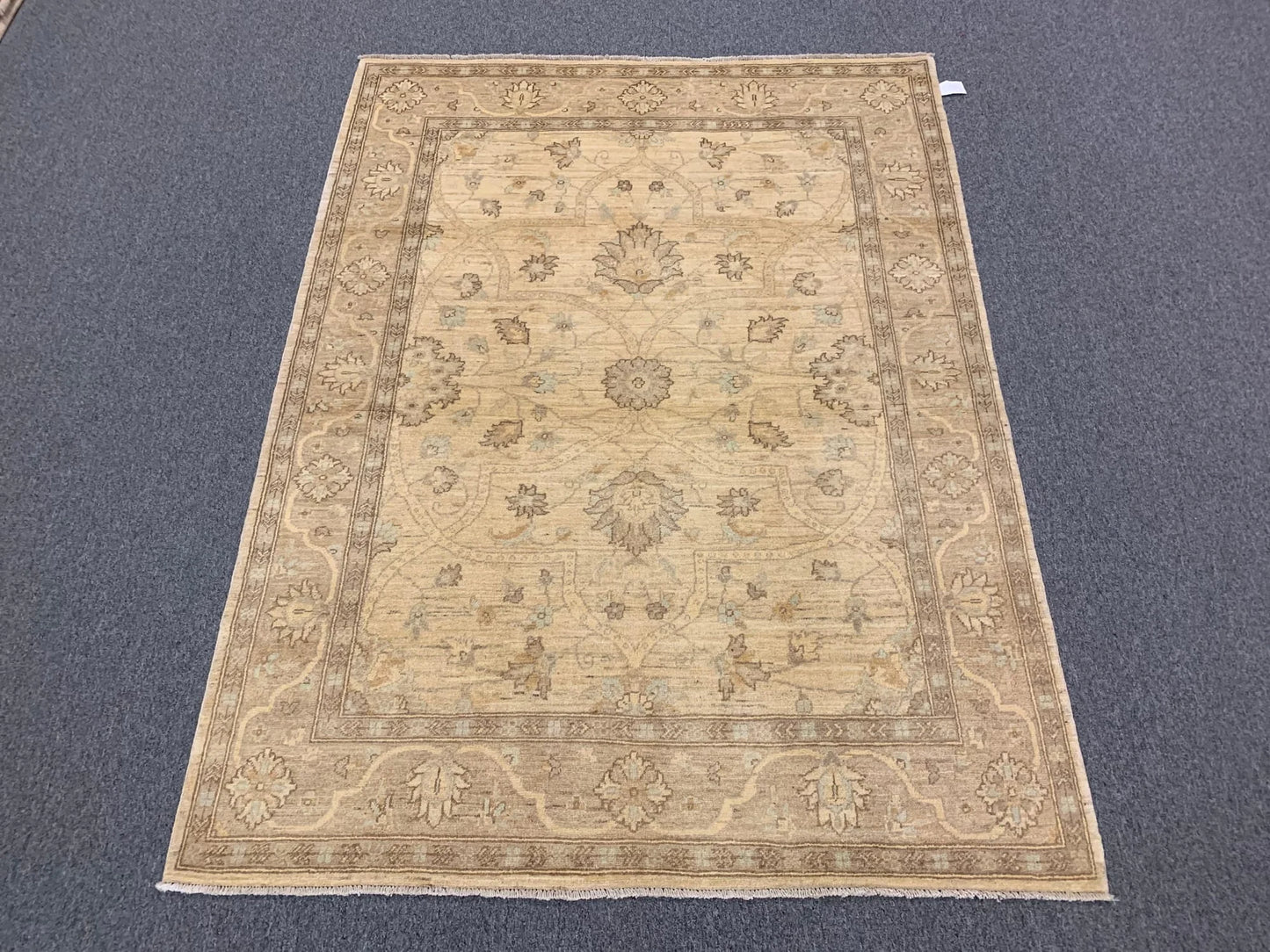 Oushak Ivory/Brown 5X7 Handmade Wool Rug # 10854
