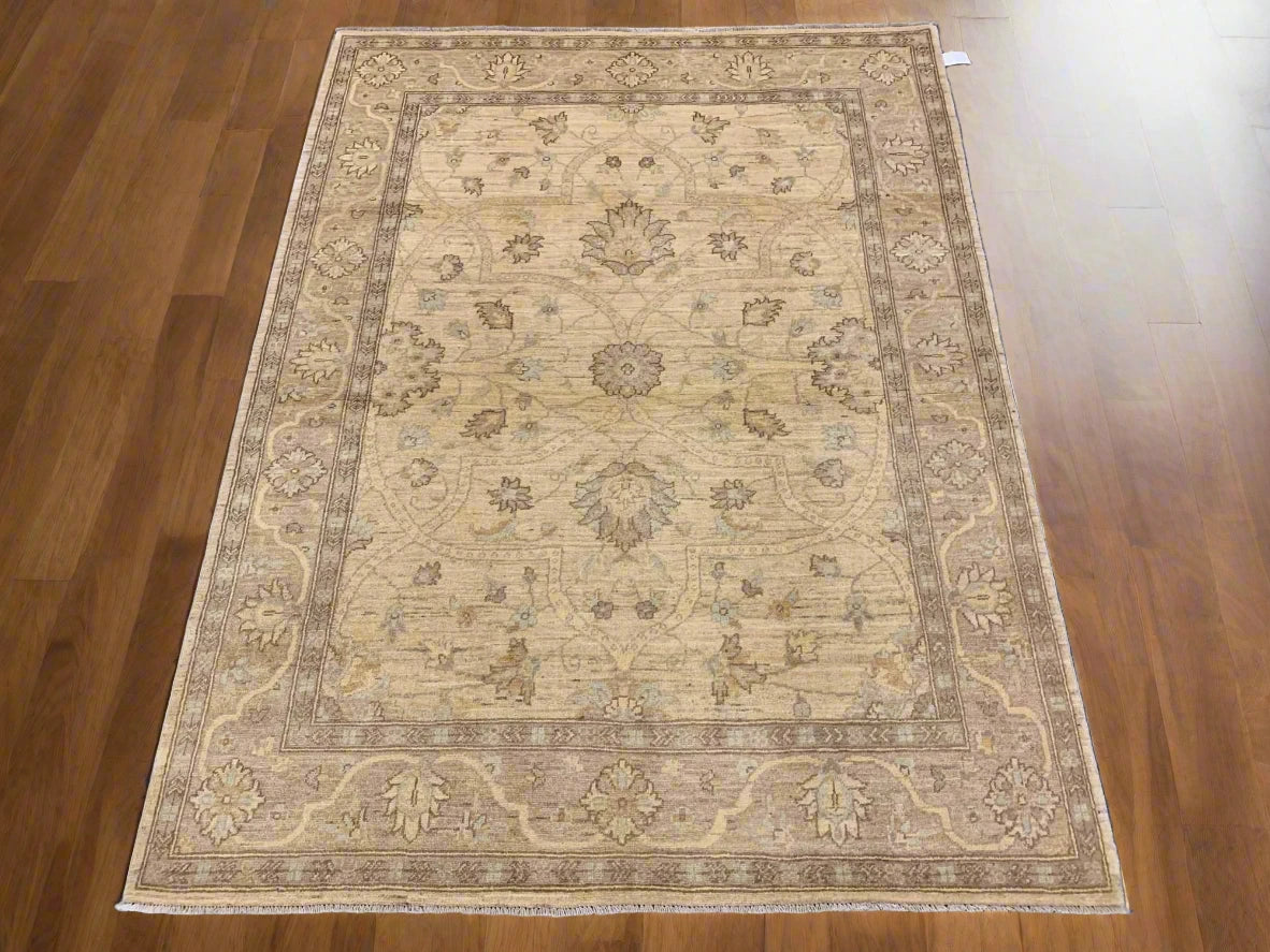 Oushak Ivory/Brown 5X7 Handmade Wool Rug # 10854
