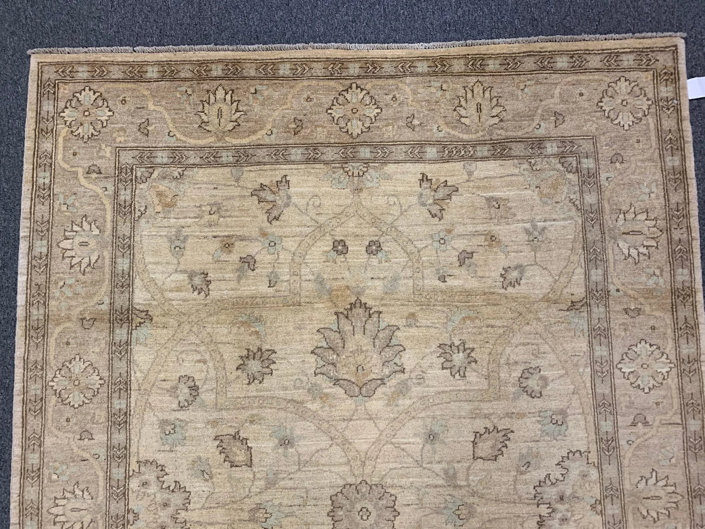 Oushak Ivory/Brown 5X7 Handmade Wool Rug # 10854