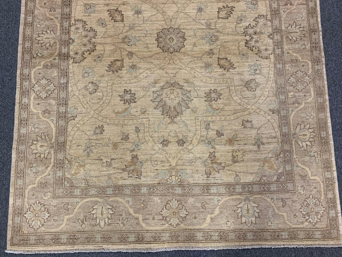 Oushak Ivory/Brown 5X7 Handmade Wool Rug # 10854