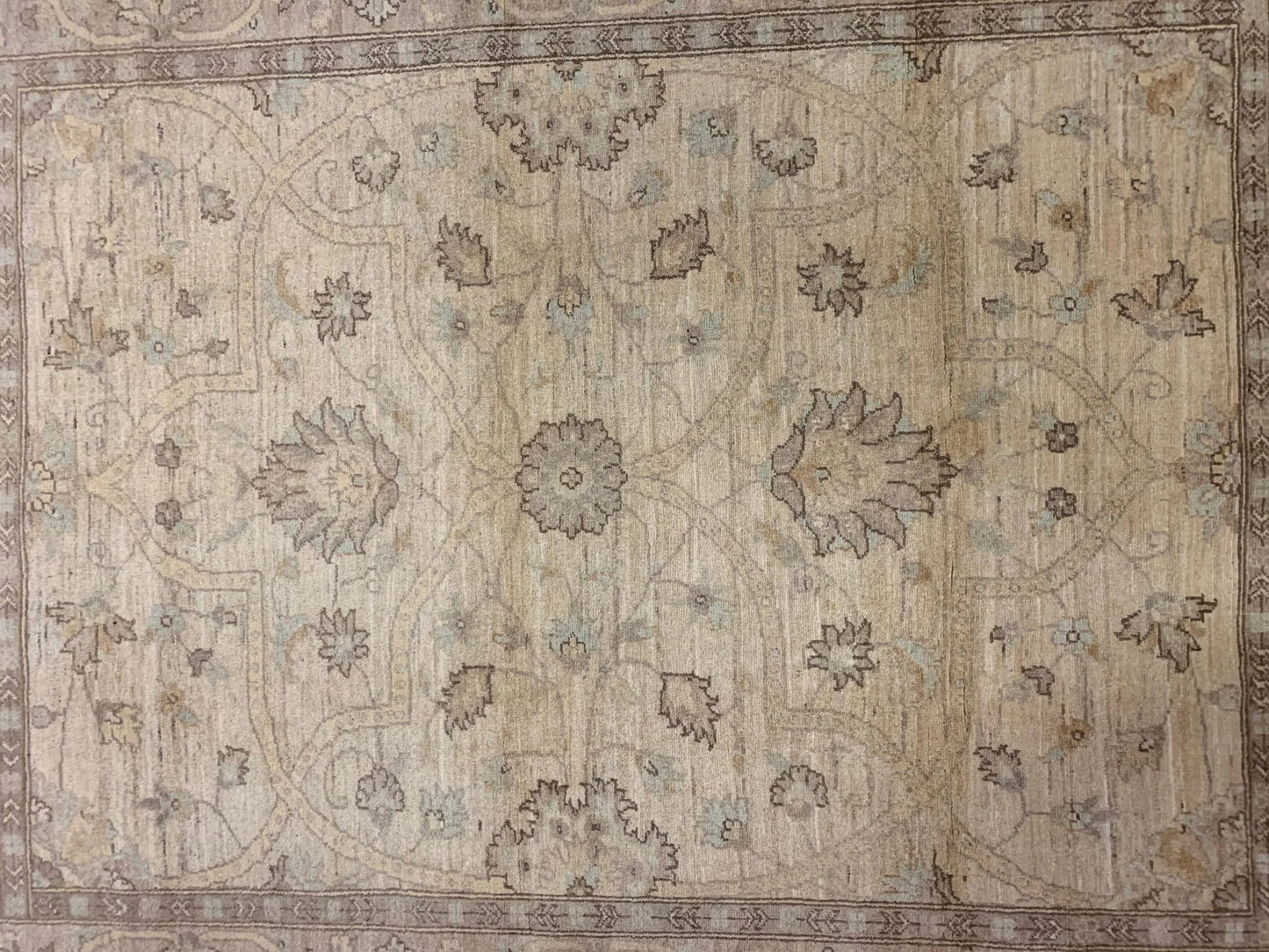 Oushak Ivory/Brown 5X7 Handmade Wool Rug # 10854