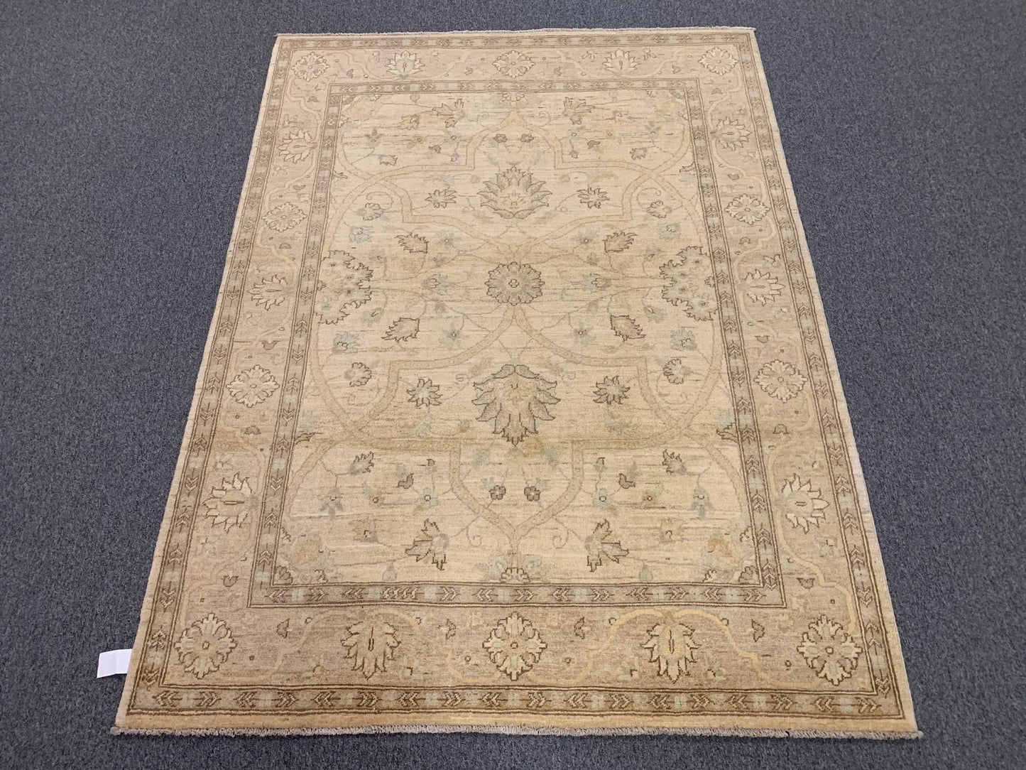Oushak Ivory/Brown 5X7 Handmade Wool Rug # 10854
