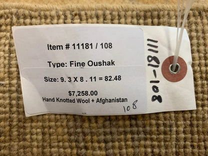 9X9 Oushak Soft Ivory Brown Handmade Wool Rug # 11181