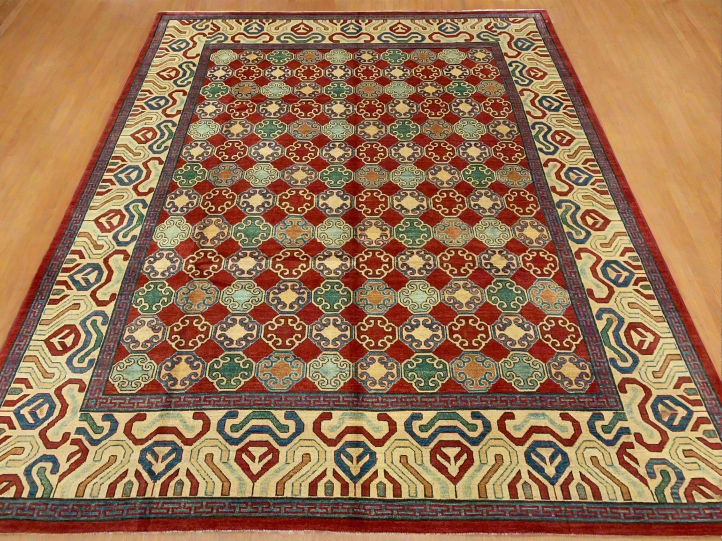 8X10 Kazak Rust/Blue Handmade Wool Rug # 10028