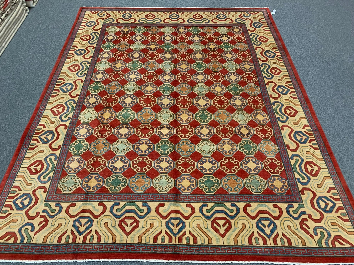 8X10 Kazak Rust/Blue Handmade Wool Rug # 10028