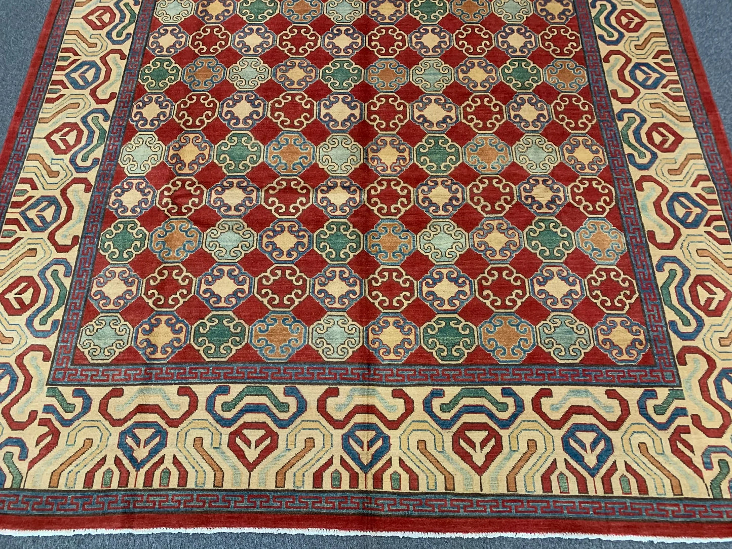 8X10 Kazak Rust/Blue Handmade Wool Rug # 10028