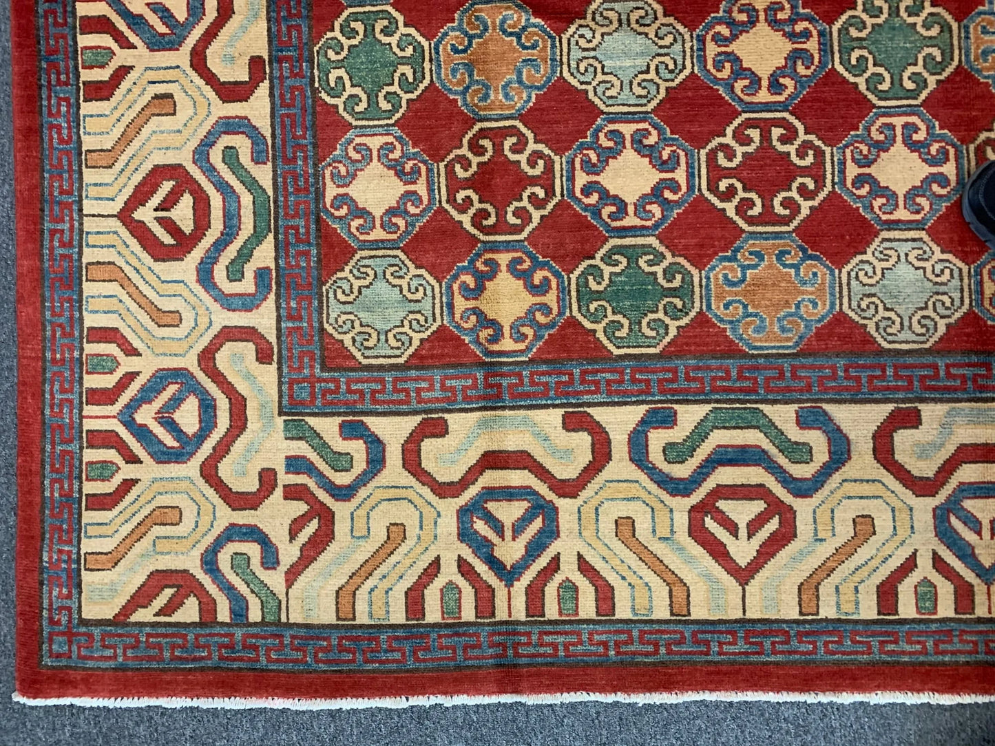 8X10 Kazak Rust/Blue Handmade Wool Rug # 10028