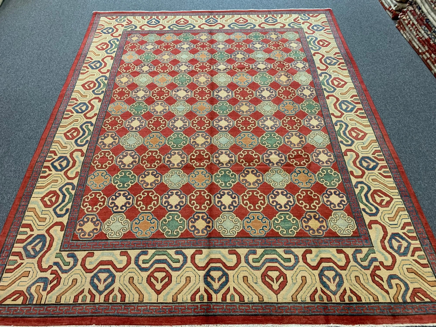 8X10 Kazak Rust/Blue Handmade Wool Rug # 10028