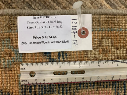 8X10 Oushak Soft Brown/Blue Handmade Wool Rug # 12187