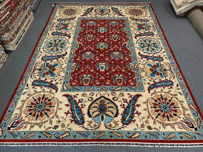 Mahal Floral 10X14 Handmade Wool Rug # 11255