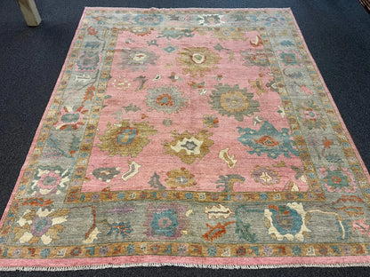 8X10 Oushak Pink Handmade Wool Rug # 12959
