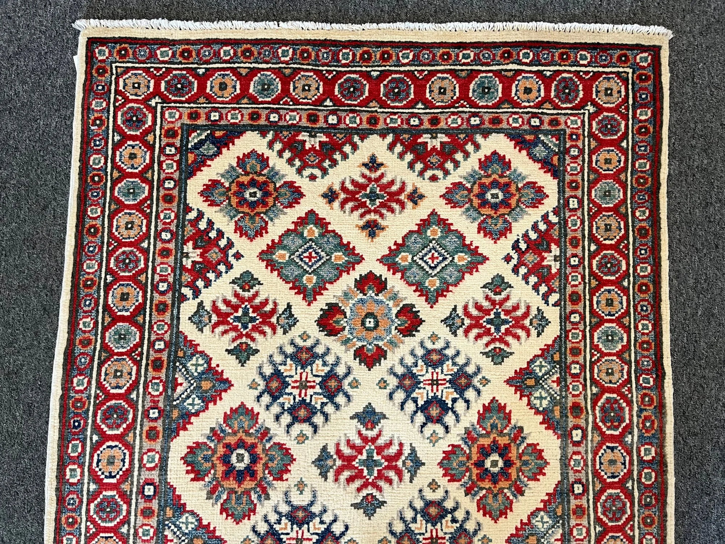 Kazak Beige and Red 3X4 Handmade Wool Rug # 12572