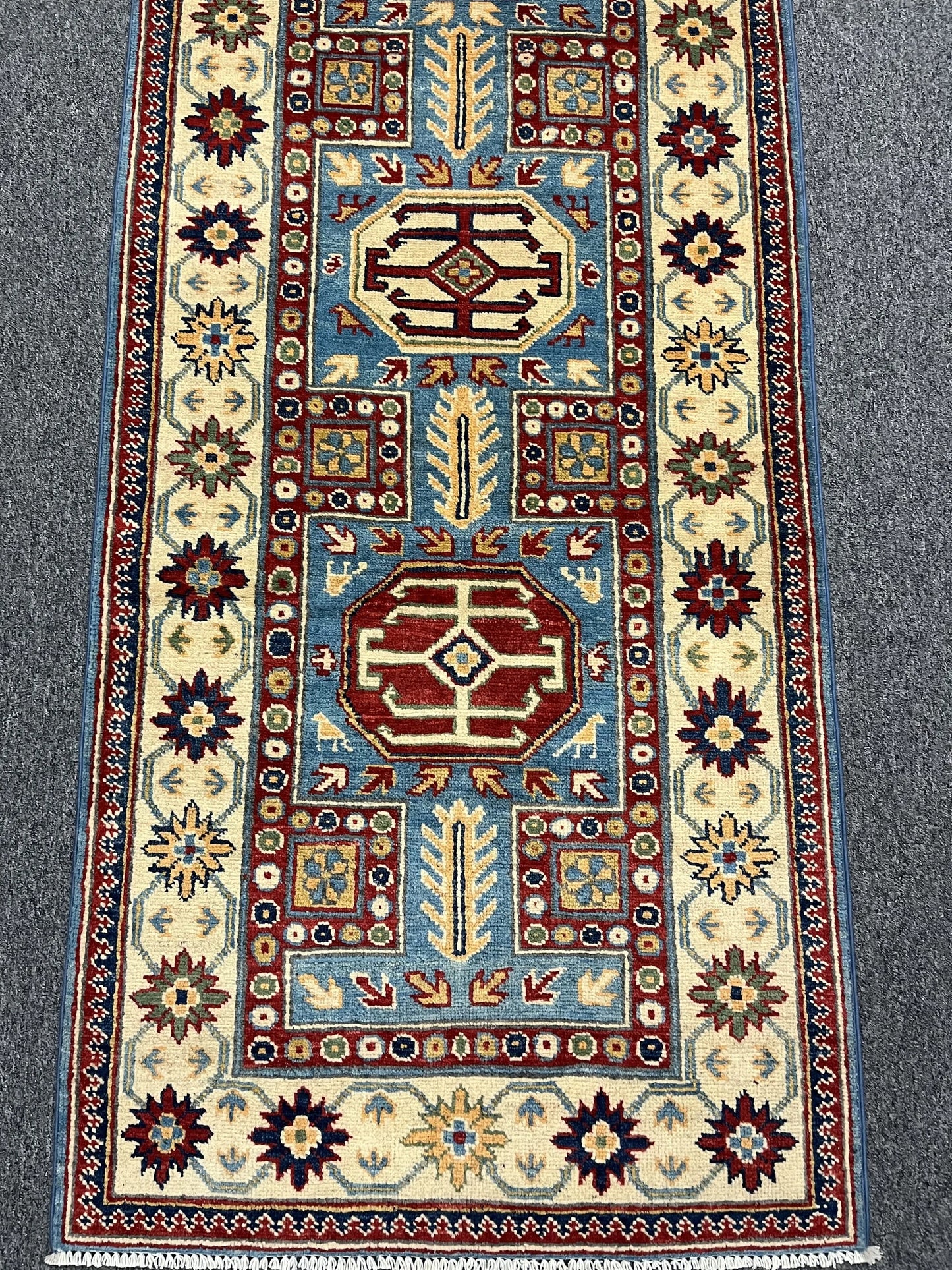 Kazak Light Blue 2' 7"X10 Handmade Wool Runner Rug # 12497