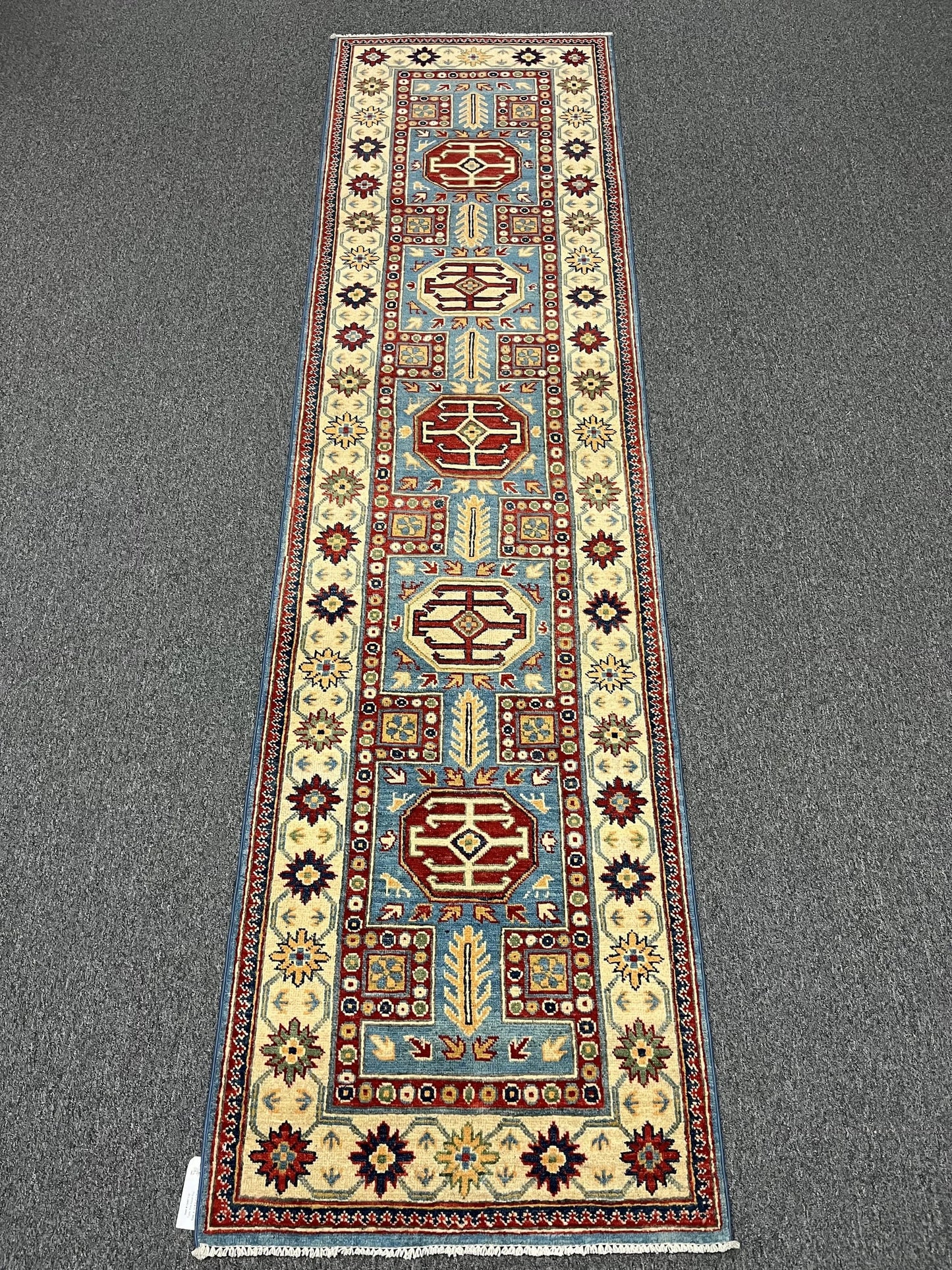 Kazak Light Blue 2' 7"X10 Handmade Wool Runner Rug # 12497