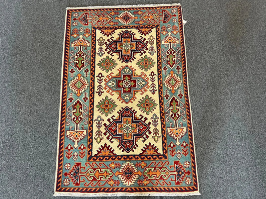 Kazak Geometric 3X5 Handmade Wool Rug # 13012