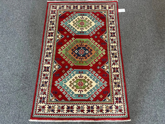 Kazak Geometric 3X5 Handmade Wool Rug # 13013