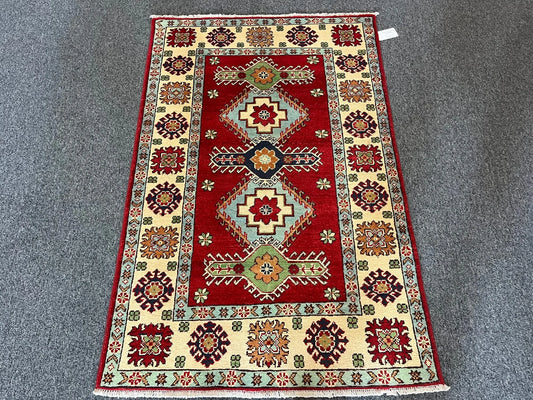 Kazak Geometric 3X5 Handmade Wool Rug # 13011