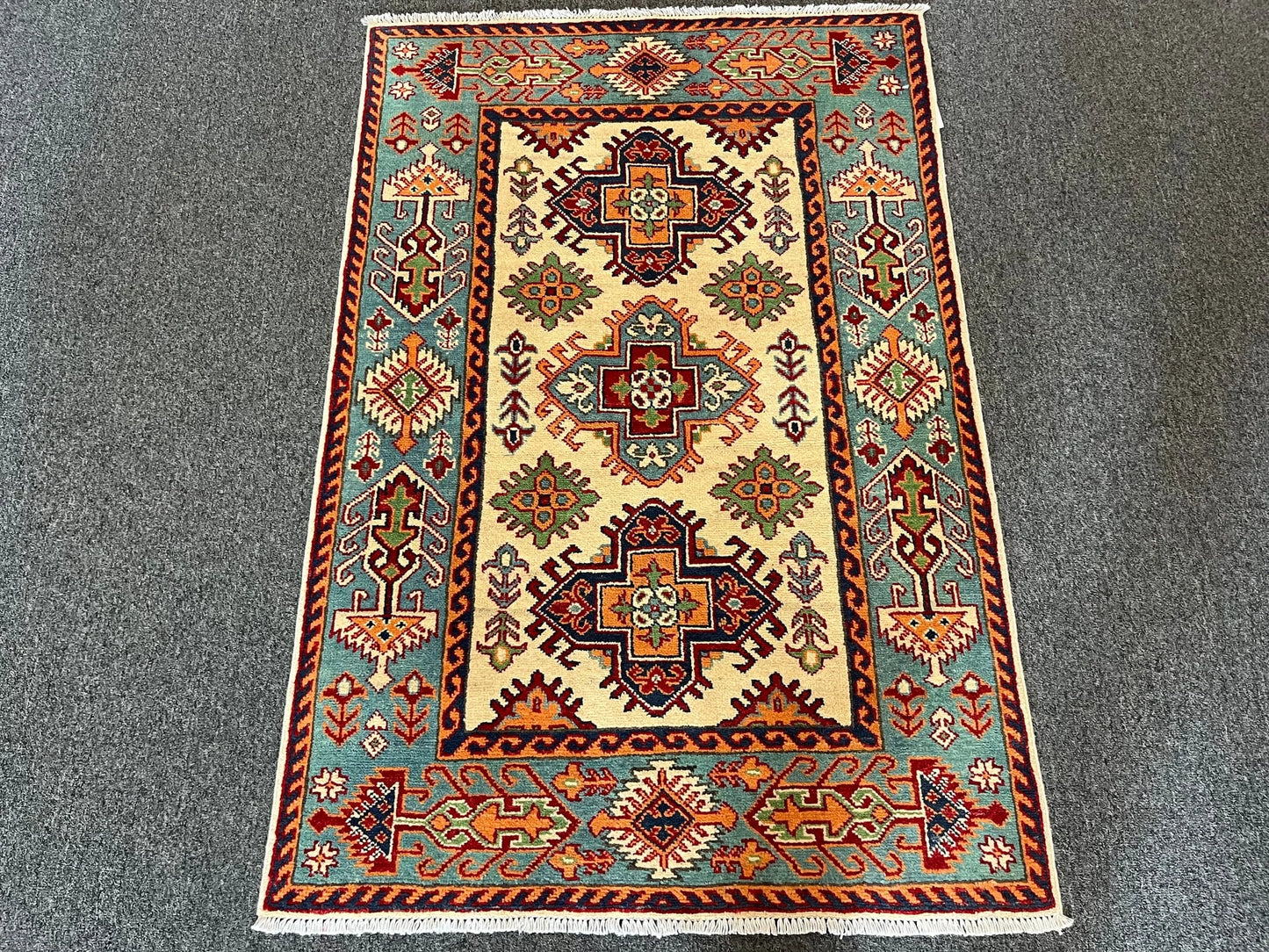 Kazak Beige 3X5 Handmade Wool Rug # 13010