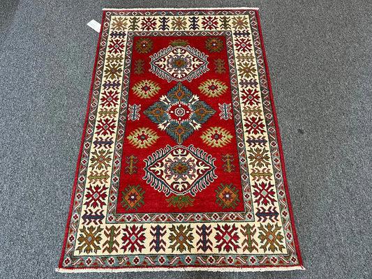 Kazak Geometric 3X5 Handmade Wool Rug # 13327