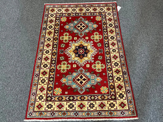 Kazak Red & Blue 3X5 Handmade Wool Rug # 13325