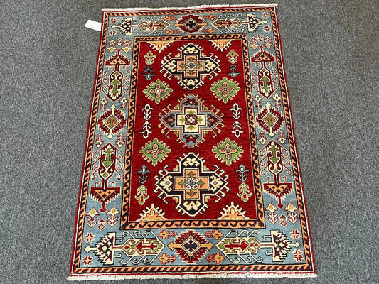 Kazak Red & Blue 3X5 Handmade Wool Rug # 13284