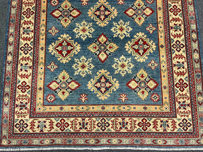 Kazak Light Blue Square 5X5 Handmade Wool Rug # 13275
