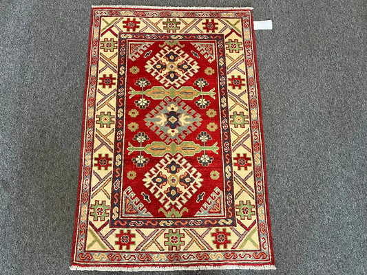 Kazak Red 3X4 Handmade Wool Rug # 13027