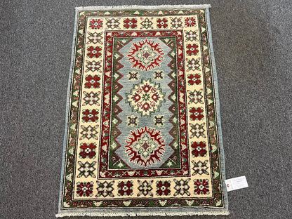 Geometric Kazak Multicolor 3X4 Handmade Wool Rug # 13335