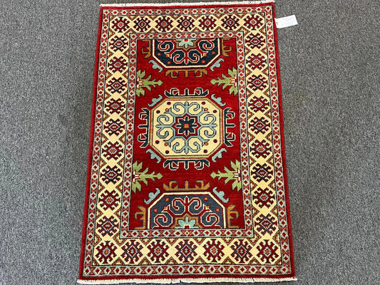 Kazak Red 3X4 Handmade Wool Rug # 13031