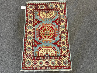 Kazak Geometric 3X4 Handmade Wool Rug # 13295
