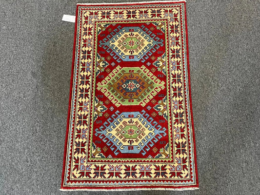 Kazak Red 3X4 Handmade Wool Rug # 13300