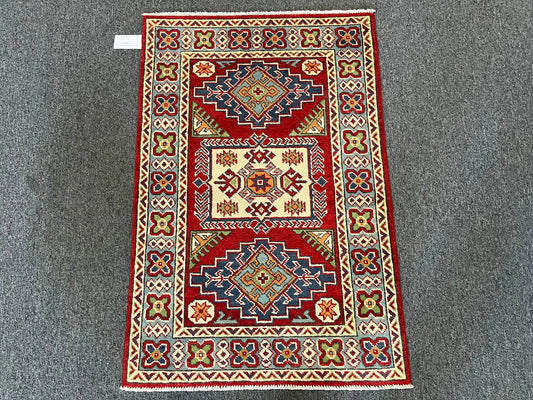 Kazak Red 3X4 Handmade Wool Rug # 13297