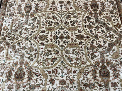 12X14 Indo Agra Beige/Black Handmade Wool Rug # 13424