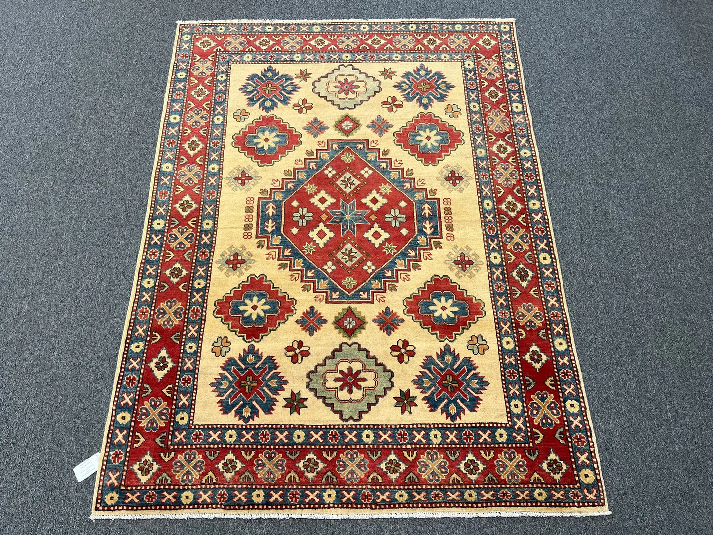 Kazak Ivory/Rest Multicolor 5X7 Handmade Wool Rug # 10552