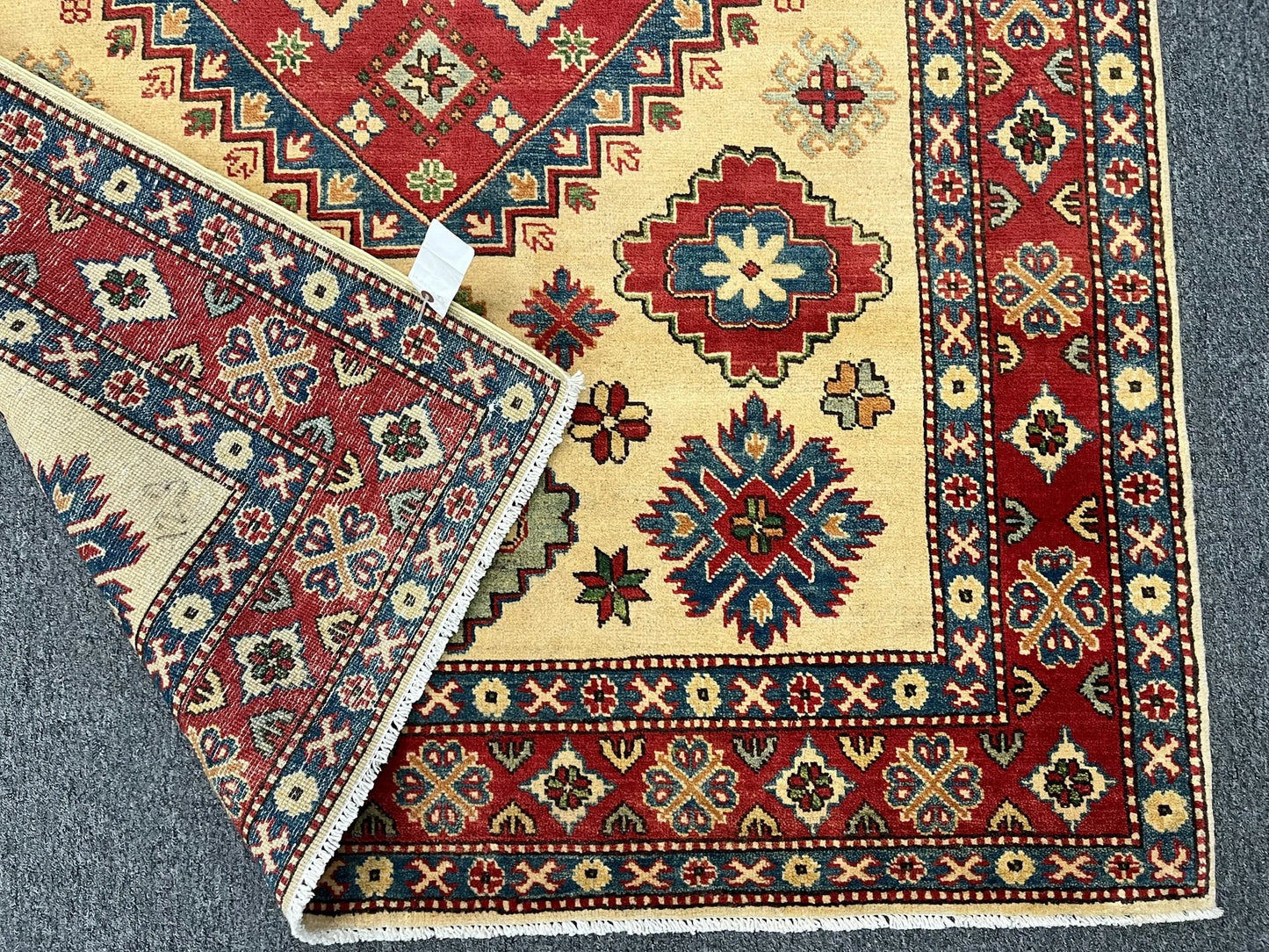 Kazak Ivory/Rest Multicolor 5X7 Handmade Wool Rug # 10552