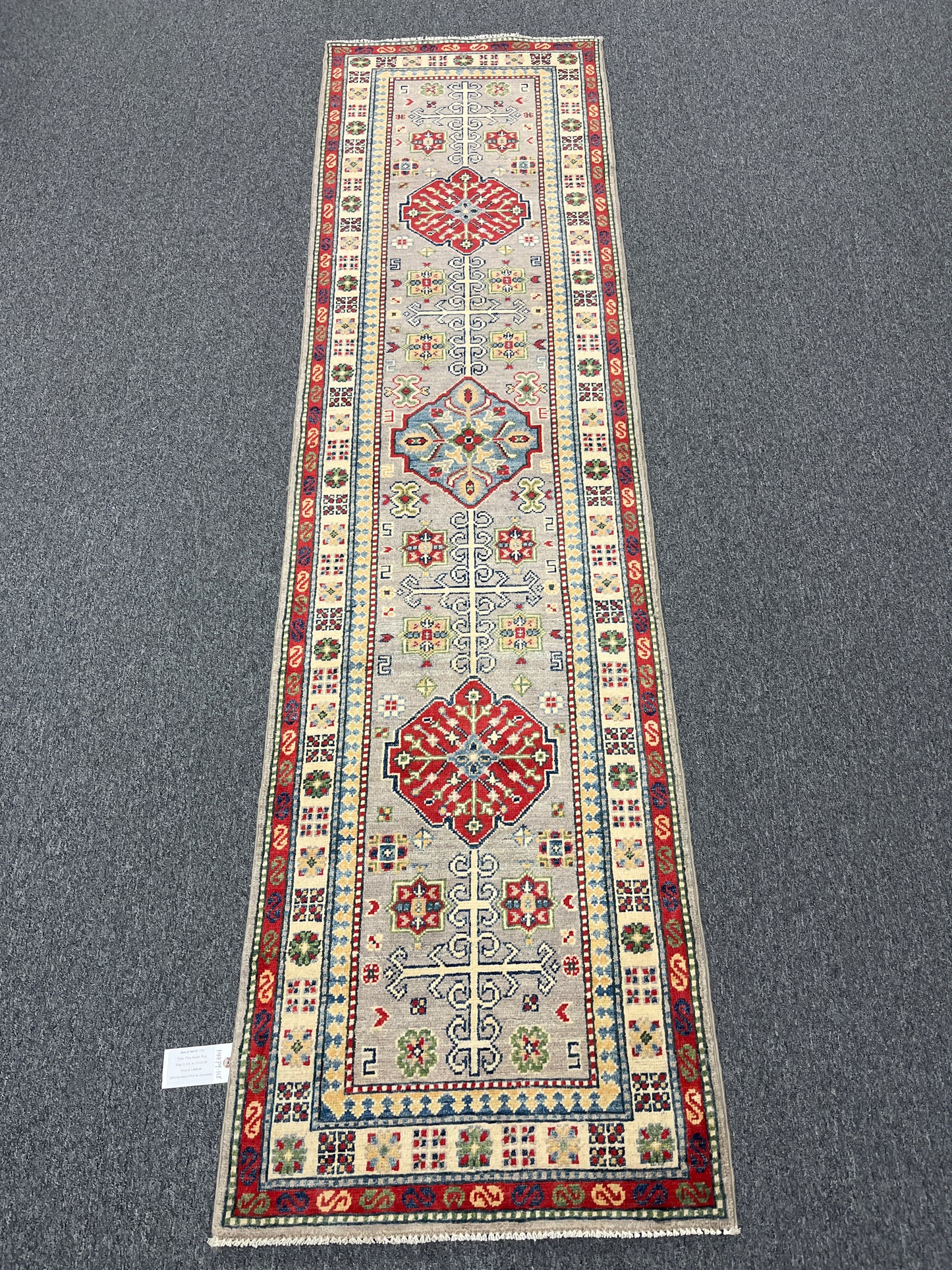 Kazak Gray 2' 5"X9' Handmade Wool Runner Rug # 14479