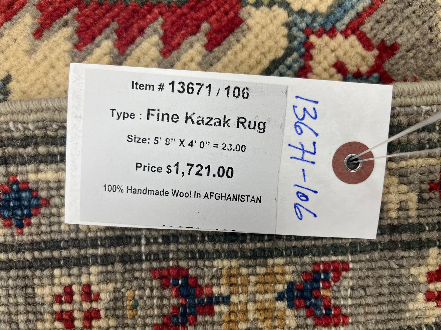 4 X 6 Kazak Handmade Wool Rug # 13671