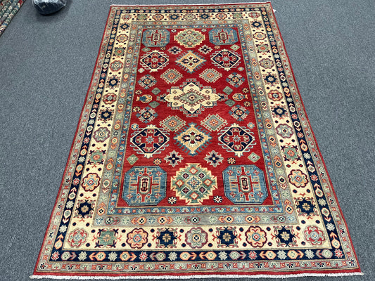 Red/Beige Kazak 5X8 Handmade Wool Rug # 13648