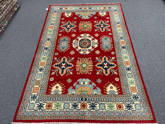 6' X 9' Kazak Red Handmade Wool Rug # 13313