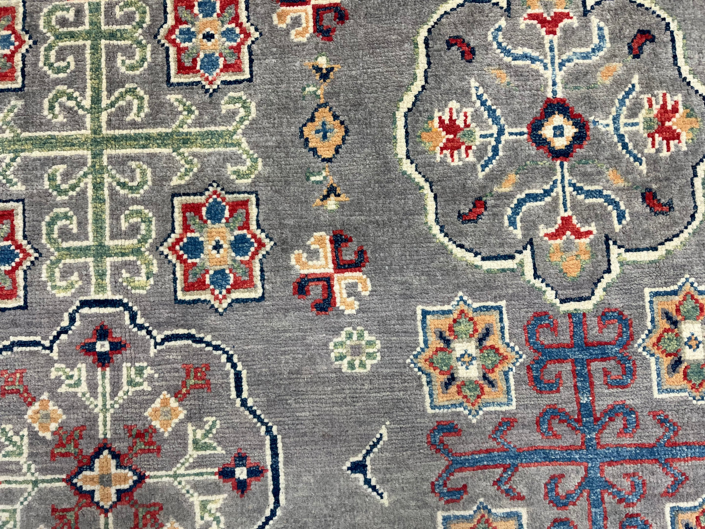 Gray Geometric Kazak 6x9 Handmade Wool Rug # 13898