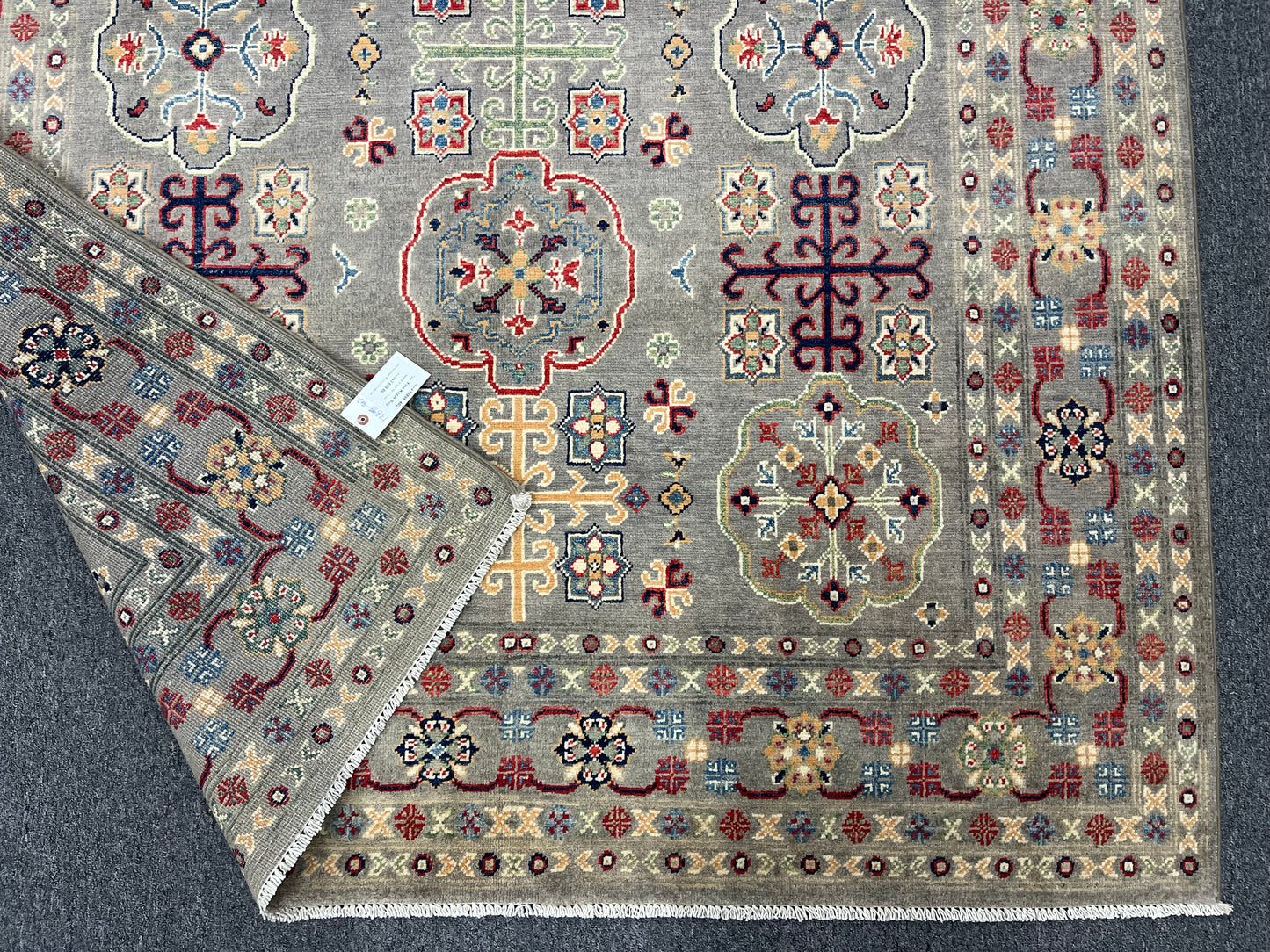 Gray Geometric Kazak 6x9 Handmade Wool Rug # 13898