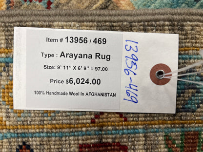 Gray Geometric 7X10 Handmade Wool Rug # 13956