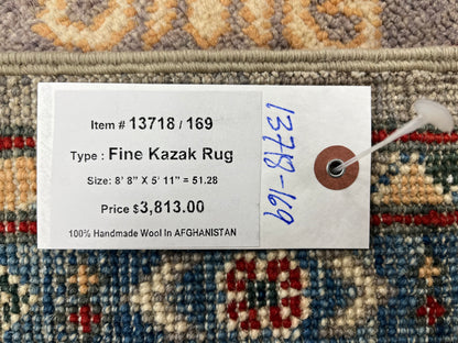 Kazak Gray Brown 6X9 Handmade Wool Rug # 13718