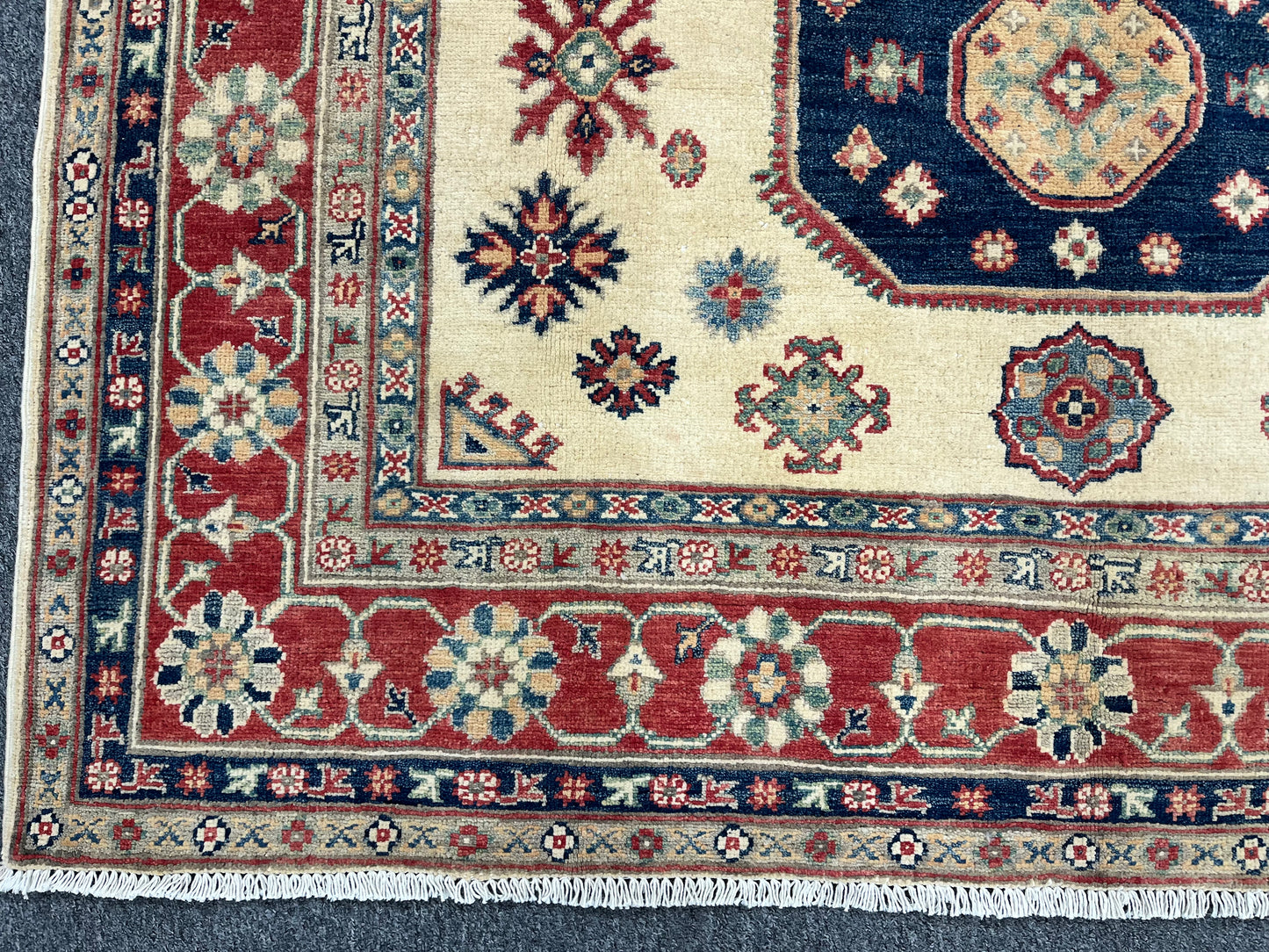 Kazak Beige 6X8 Handmade Wool Rug # 13808