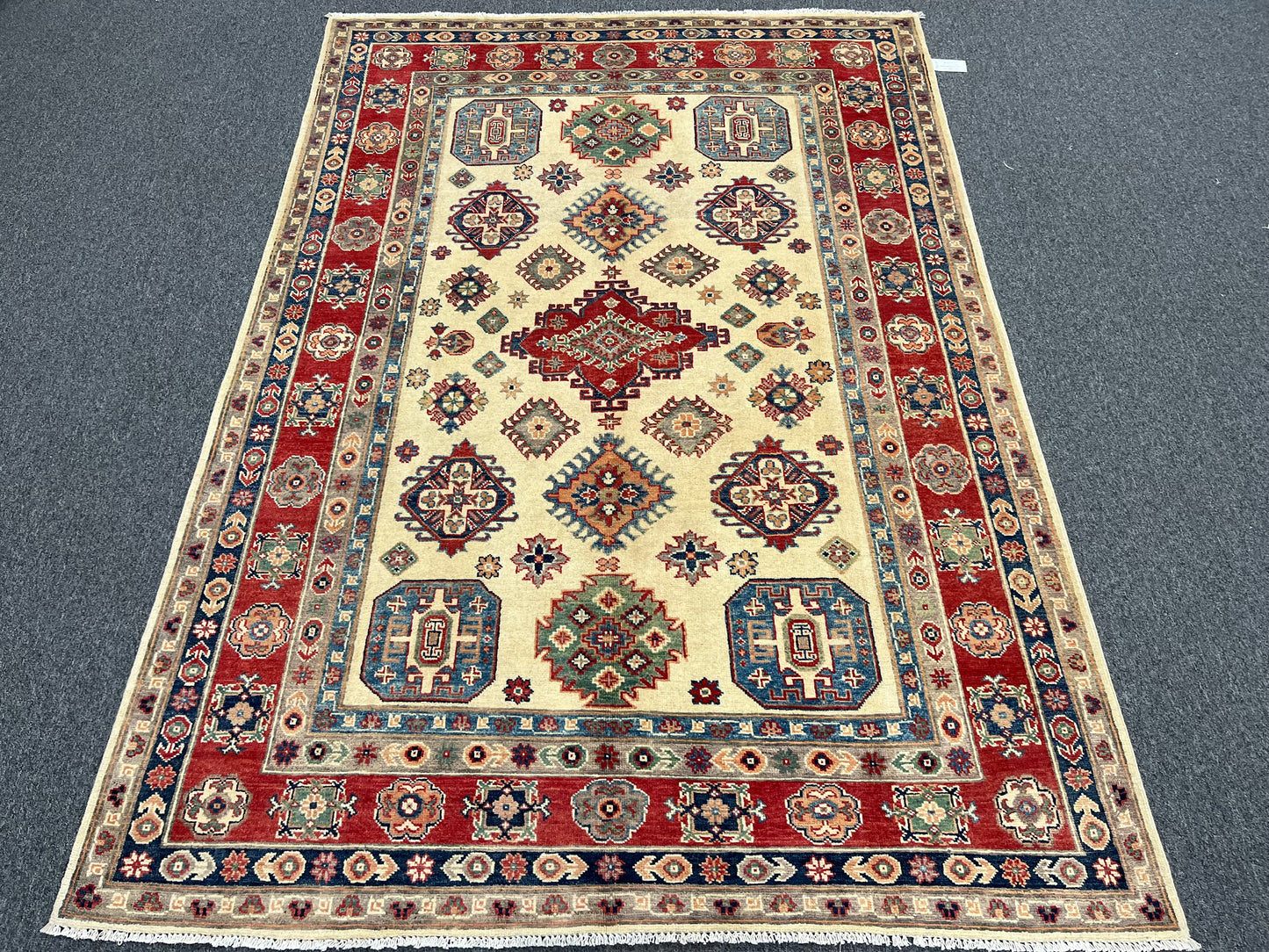 Kazak Beige 6X8 Handmade Wool Rug # 13903