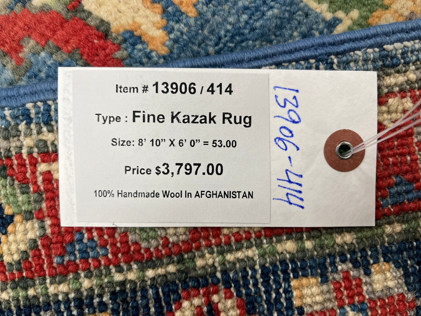 Light Blue Kazak 6X9 Handmade Wool Rug # 13906
