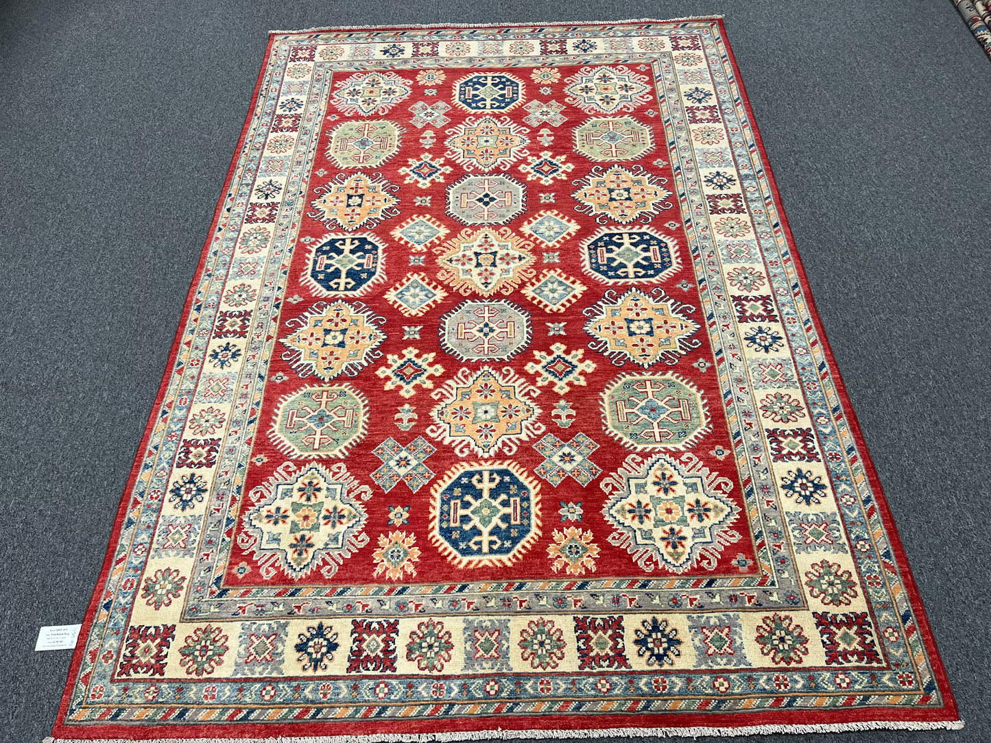 Kazak Red/Ivory 6X9 Handmade Wool Rug # 13905