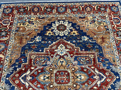 8x10 Blue Heriz Afghan Handmade Wool Medallion Traditional Area Rug # 14281